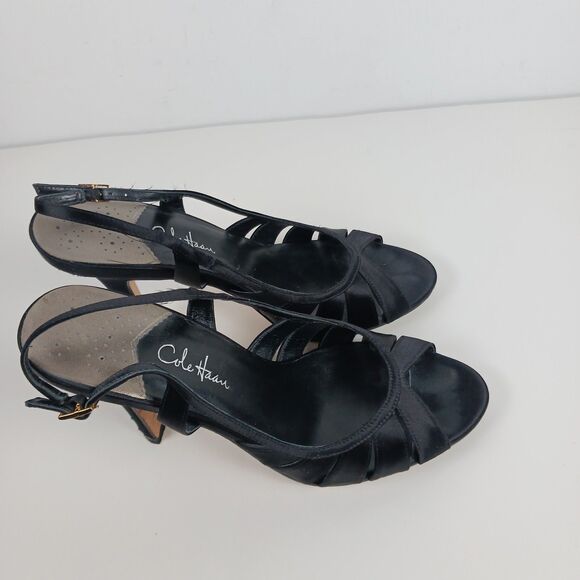 Cole Haan Sari Air Sling Black Satin Size 8.5 Open Toe Heels Air Tech Footbed - Picture 9 of 16